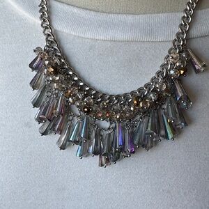 Iridescent Crystal Fringe Silver-Tone Necklace - Women Jewelry